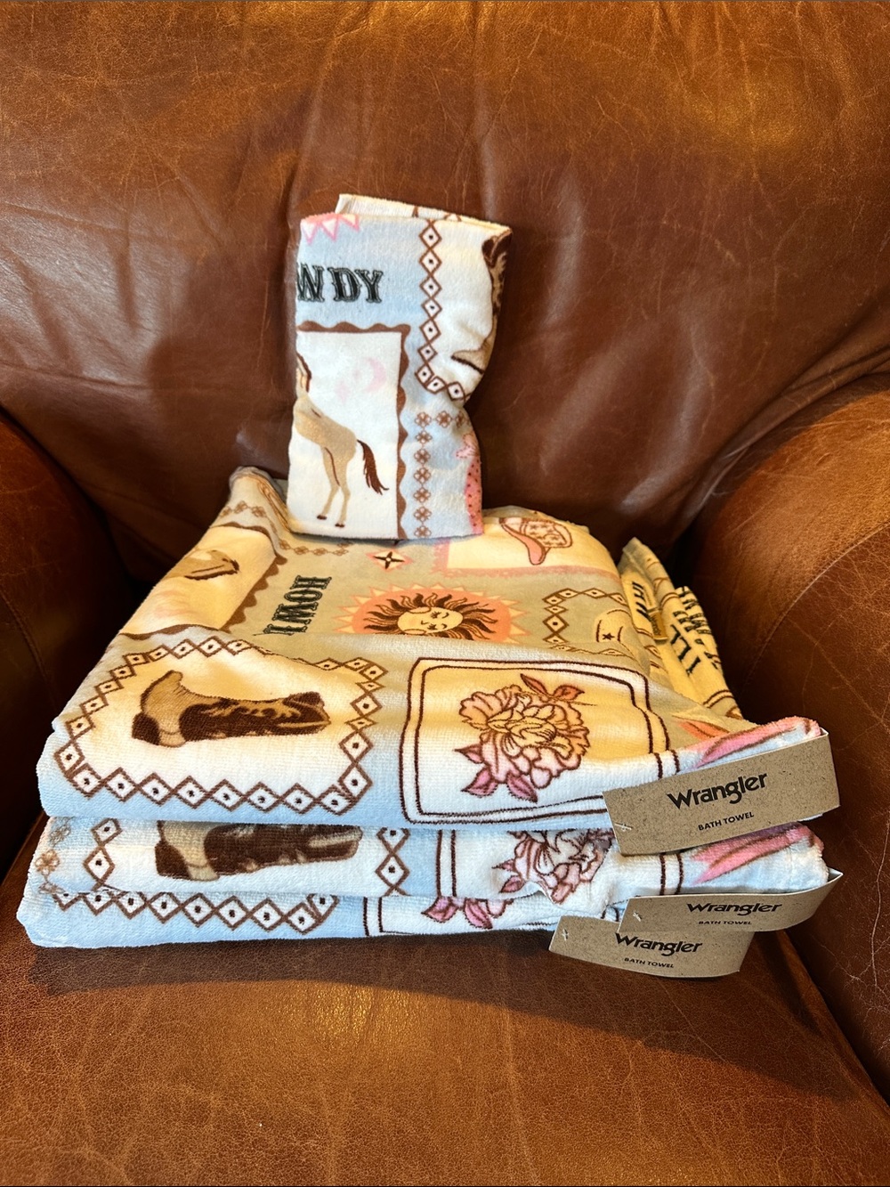 Wrangler Western Motif Towels in Pink, Tan & Brown